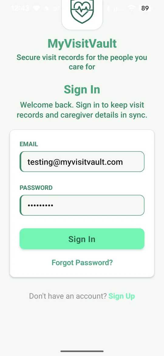 A privacy warning screen explaining that the data stays on the device and should be backed up